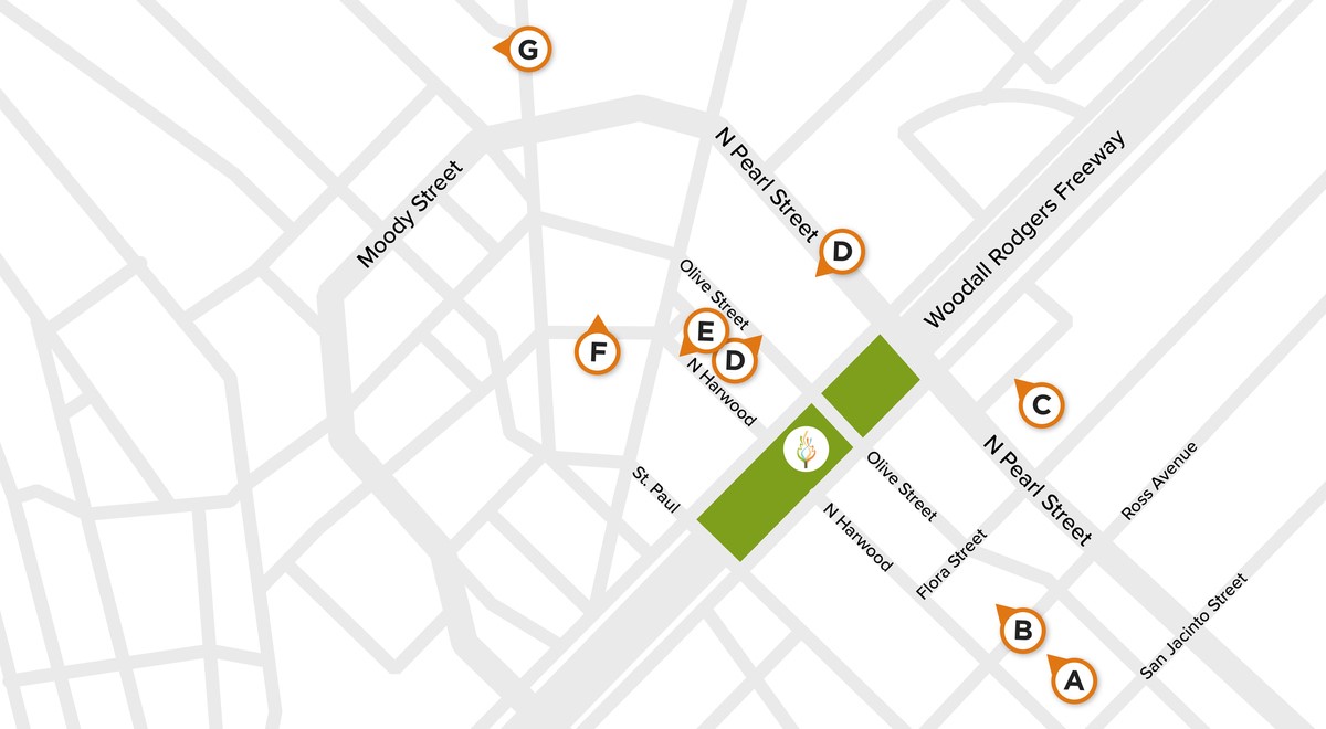 Map of Nearby Parking at Klyde Warren Park